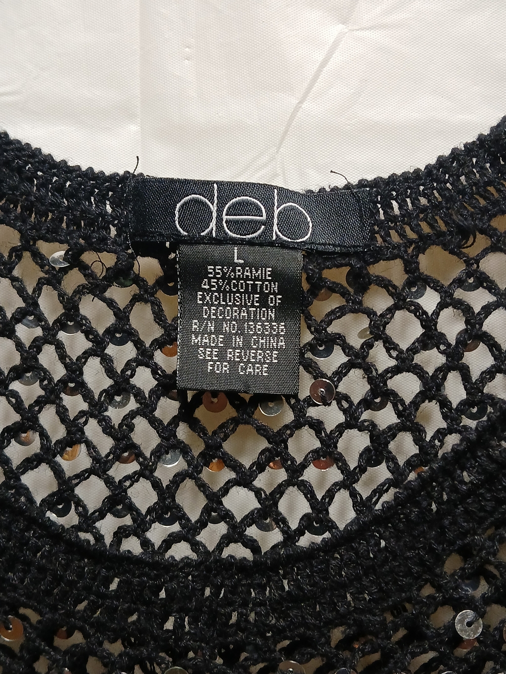 deb Black Sequin Mesh Short Sleeve Top - Picture 4 of 8